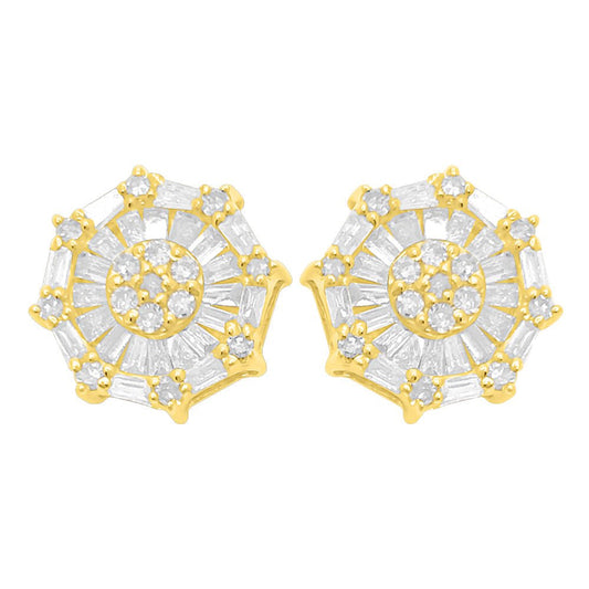 Baguette Octa Diamond Earrings .38cttw 10K Yellow Gold