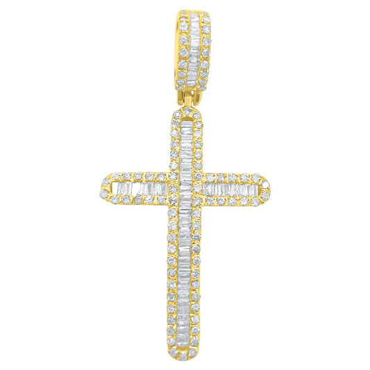 Baguette Rounded Cross Diamond Pendant .82cttw 10K Yellow Gold
