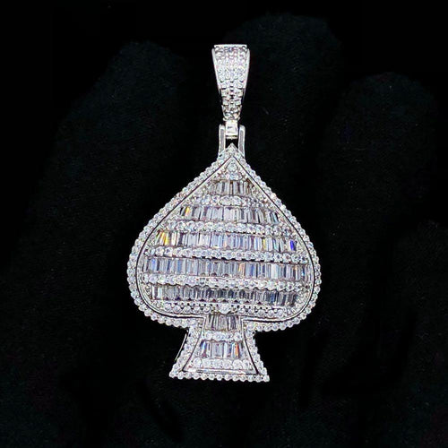 Baguette Spade Medium Poker CZ Hip Hop Bling Bling Pendant