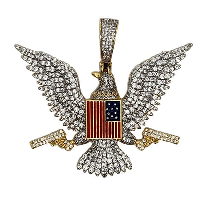 Bald Eagle with Guns CZ Hip Hop Iced Out Pendant
