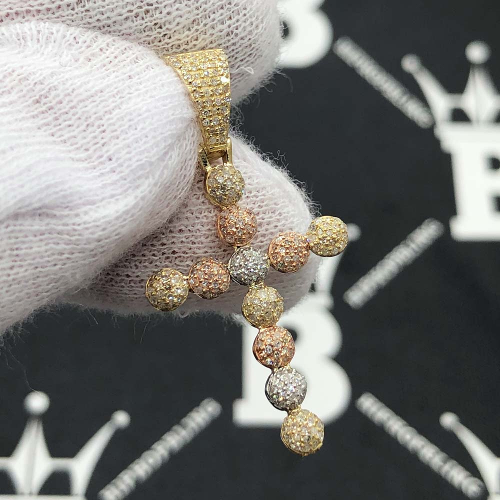 Ball Cross Diamond Pendant .55cttw 10K 3 Tone Gold