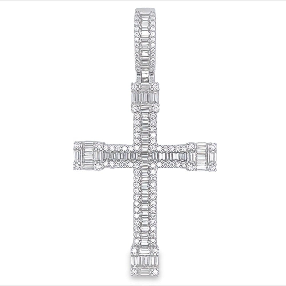 Baller Cross Baguette VVS Moissanite Pendant .925 Sterling Silver