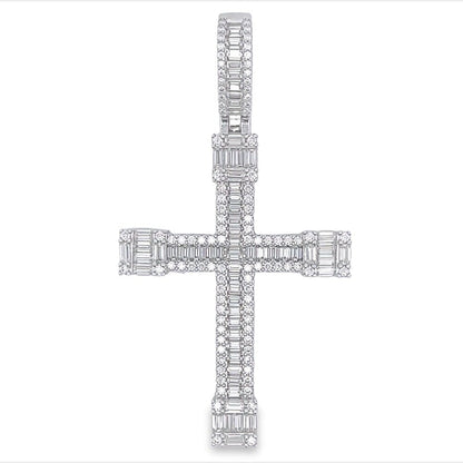 Baller Cross Baguette VVS Moissanite Pendant .925 Sterling Silver