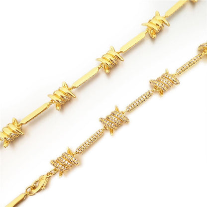Barb Wire Link CZ Iced Out Chain Bling