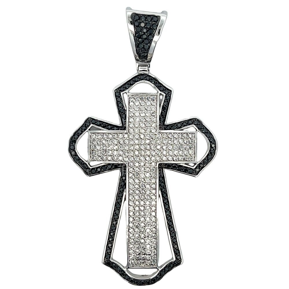 Big Black Border Cross CZ Iced Out Pendant