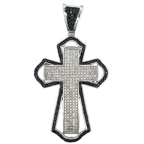 Big Black Border Cross CZ Iced Out Pendant