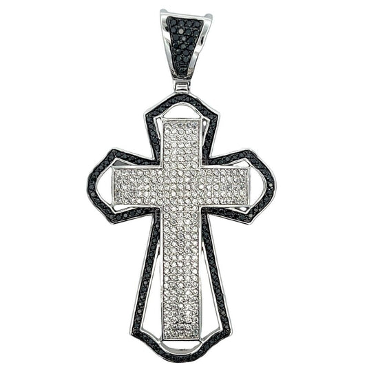 Big Black Border Cross CZ Iced Out Pendant