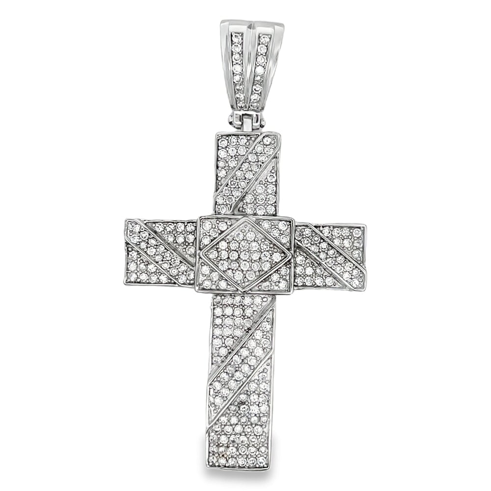 Big Stripe Cross CZ Iced Out Pendant