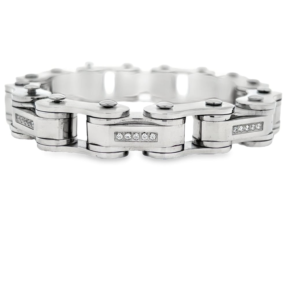 Bike Chain CZ Iced Out Bracelet Stainless Steel