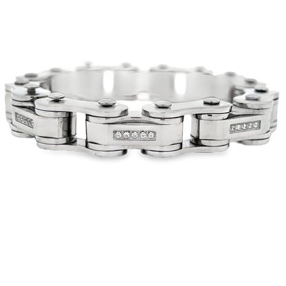 Bike Chain CZ Iced Out Bracelet Stainless Steel