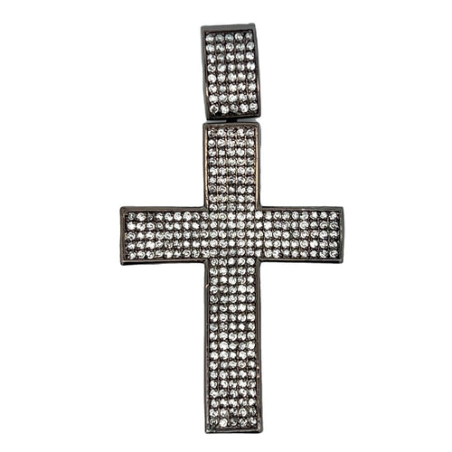 Black 5 Row White CZ Iced Out Pendant