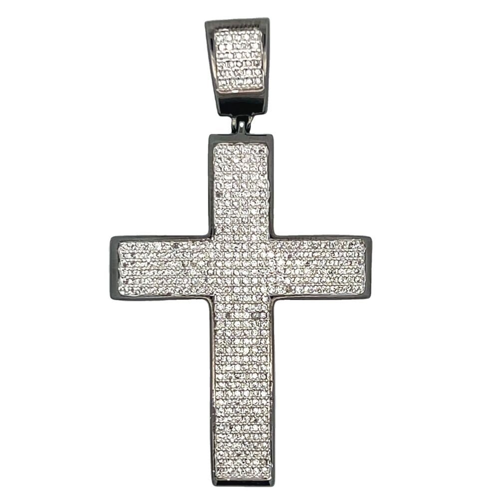 Black 6 Row CZ Cross Iced Out Pendant