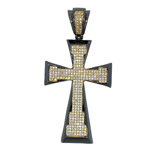 Black & Gold Tapered CZ Cross Iced Out Pendant