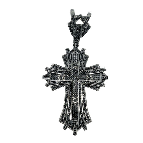 Black on Black Stringy Cross CZ Iced Out Pendant