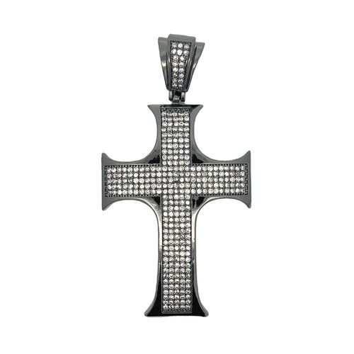 Black Pointy Edges CZ Cross Iced Out Pendant