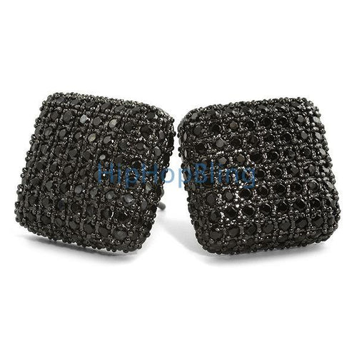 Black XL Rounded 3D Box Bling Bling Earrings