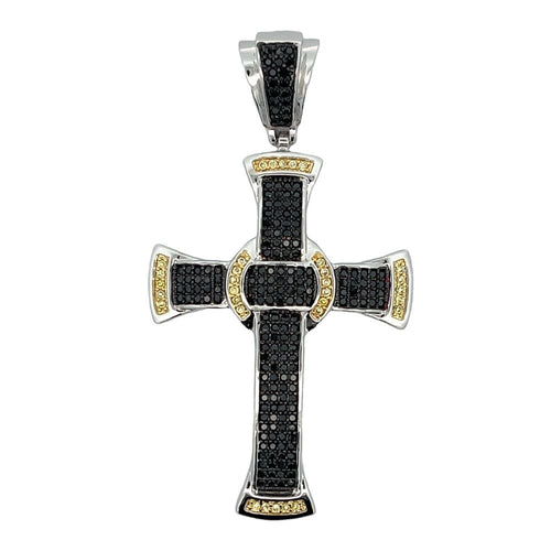 Black & Yellow Cross CZ Iced Out Pendant