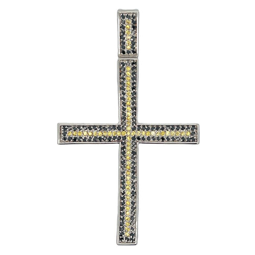 Black & Yellow CZ Cross Iced Out Pendant