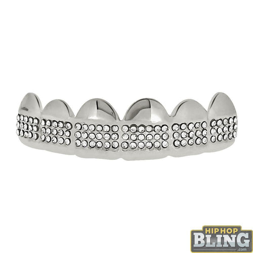 Bling Bling Grillz Silver Teeth Top Triple Row