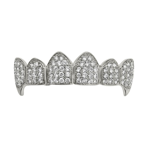 Bling Bling Vampire Fang Grillz CZ Silver Top Teeth