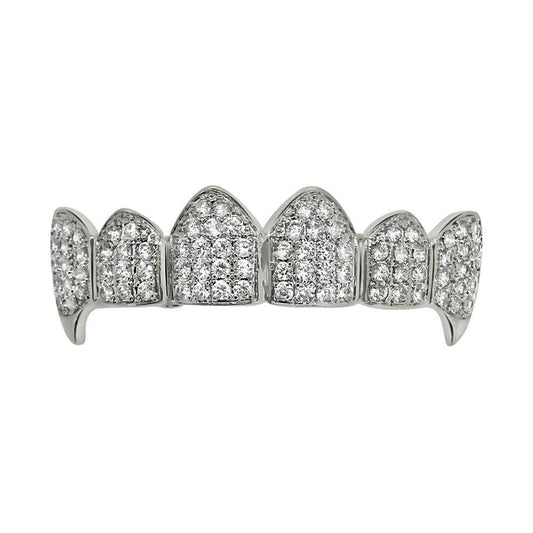 Bling Bling Vampire Fang Grillz CZ Silver Top Teeth