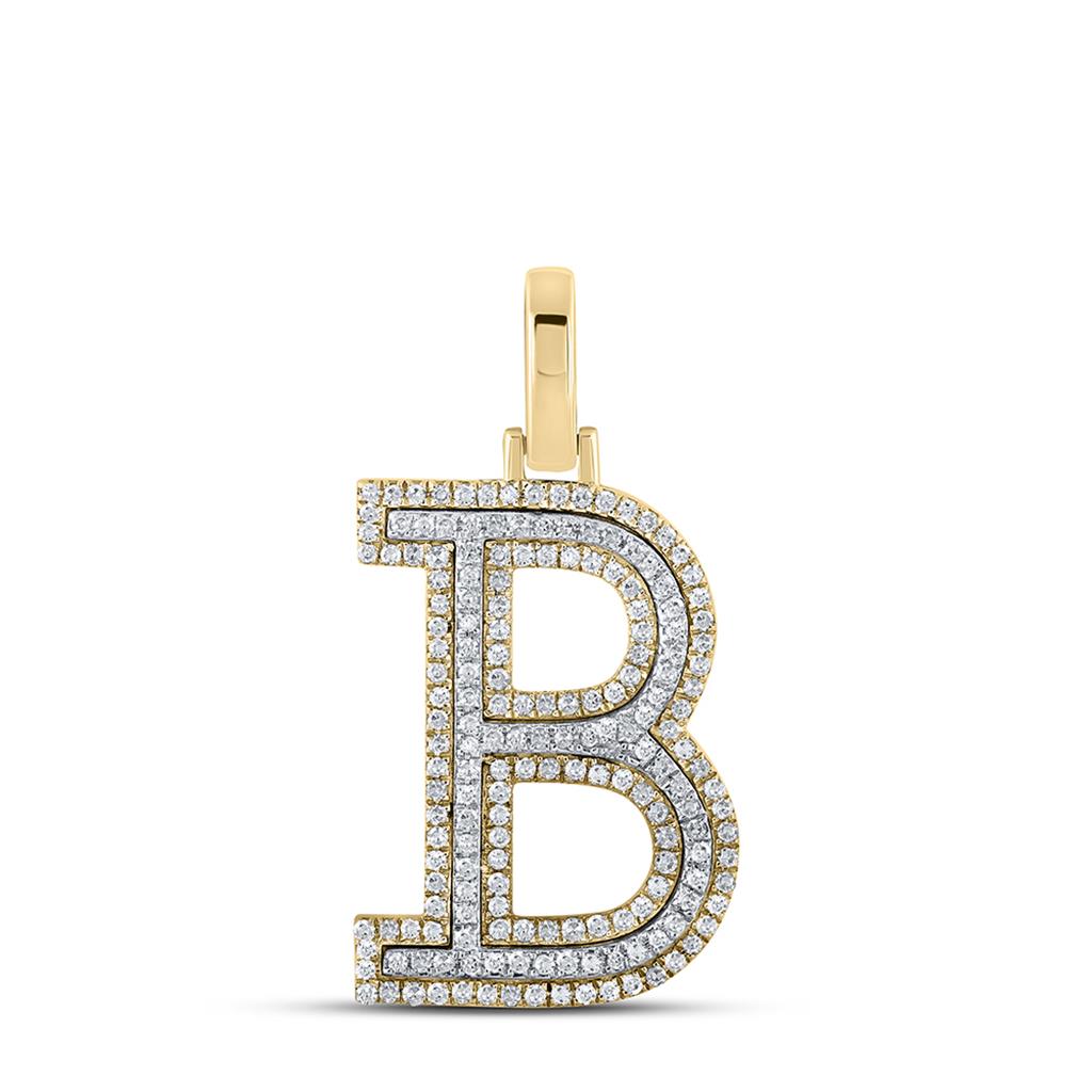 Block 30MM A-Z Letter Initial Diamond Pendant 10K Yellow Gold