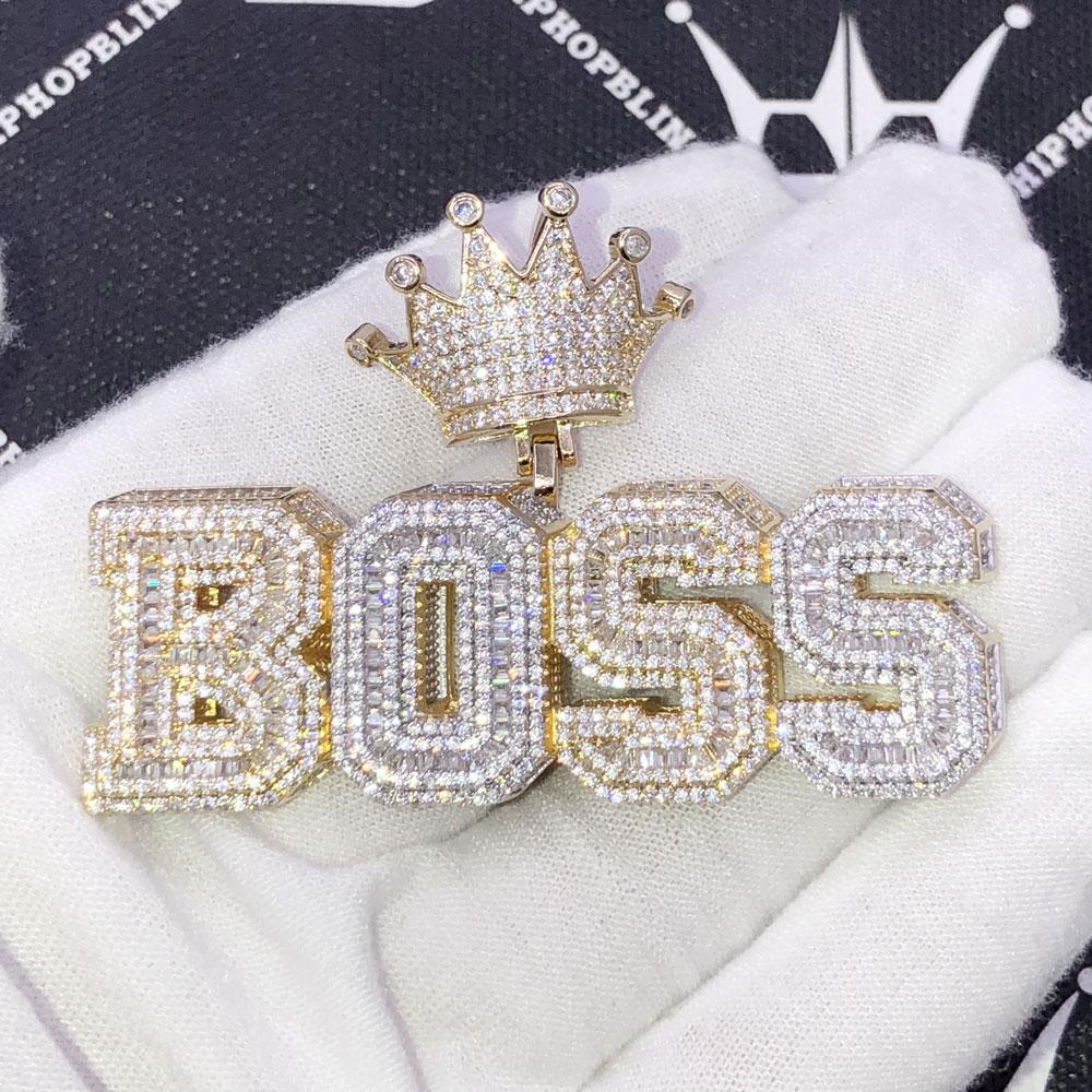 BOSS 3D Effect Baguette CZ Hip Hop Iced Out Pendant