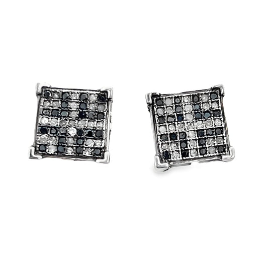 Box Cross Black Diamond Earrings .33cttw .925 Sterling Silver