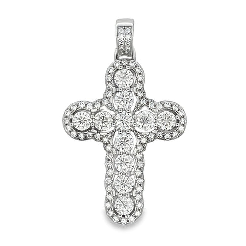 Bubble Cross 6.81cttw VVS Moissanite Pendant .925 Sterling Silver