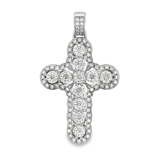 Bubble Cross 6.81cttw VVS Moissanite Pendant .925 Sterling Silver