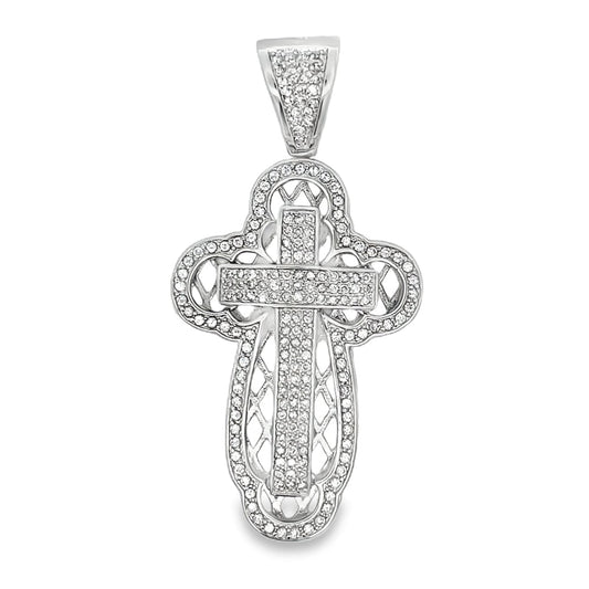 Bubble Halo Cross CZ Pendant .925 Sterling Silver