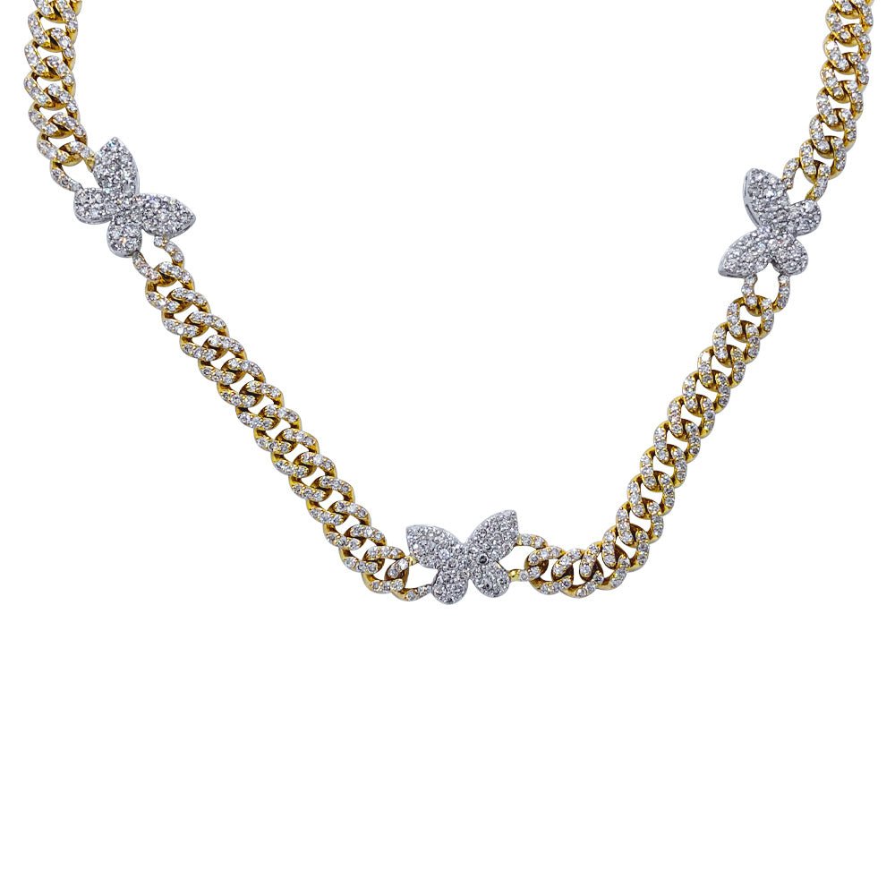 Butterfly Diamond Cuban Chain 10.34 Carats 10K Yellow / White Gold