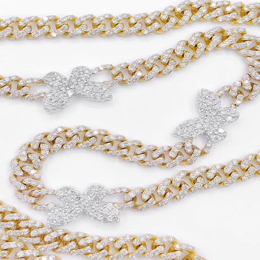 Butterfly Diamond Cuban Chain 10.34 Carats 10K Yellow / White Gold