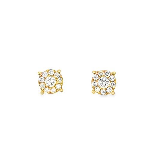 Centerstone Cluster .45cttw Diamond 14K Yellow Gold Earrings