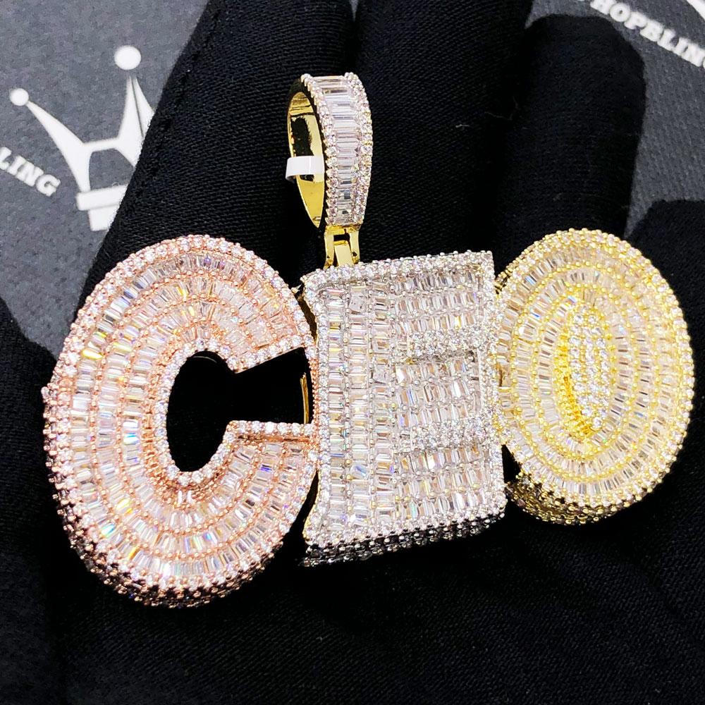 CEO 3D 3 Tone Baguette VVS CZ Iced Out Pendant