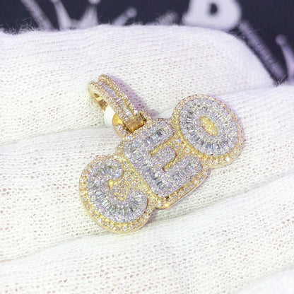 CEO Mini Baguette Diamond Pendant .80cttw 10K Yellow Gold
