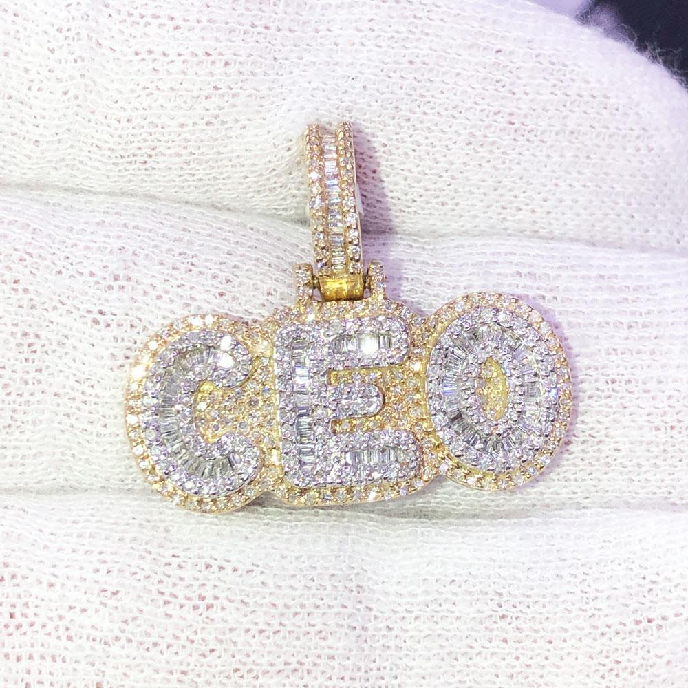 CEO Mini Baguette Diamond Pendant .80cttw 10K Yellow Gold