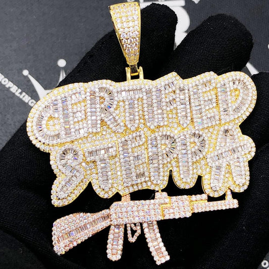 Certified Steppa 3 Tone Baguette VVS CZ Hip Hop Iced Out Pendant