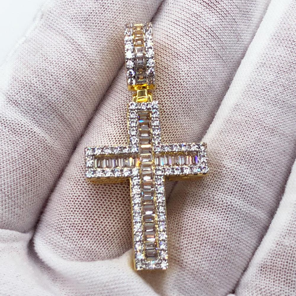 Channel Baguette Cross VVS CZ Hip Hop Iced Out Pendant