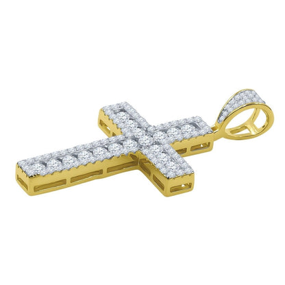 Channel Set Center Cross CZ Iced Out Pendant .925 Sterling Silver