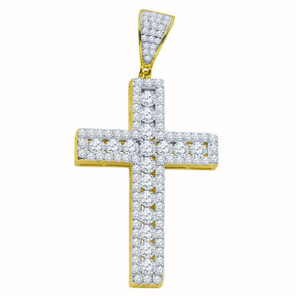 Channel Set Center Cross CZ Iced Out Pendant .925 Sterling Silver