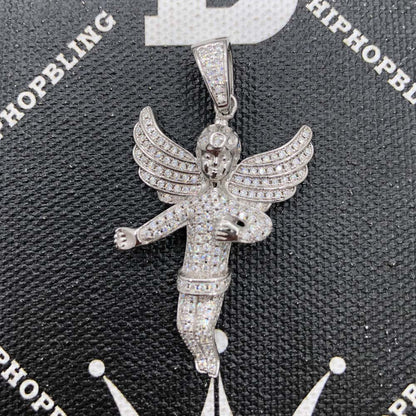 Cherub Angel Big Wings VVS Moissanite Pendant .925 Sterling Silver