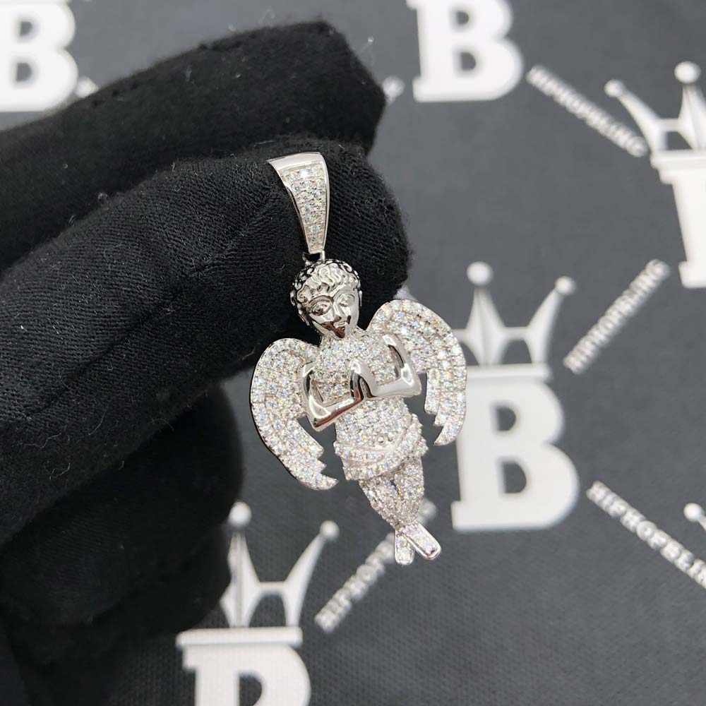 Cherub Angel Praying VVS Moissanite Pendant .925 Sterling Silver