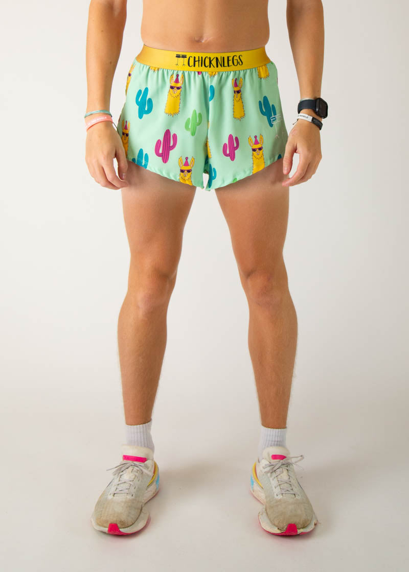 Men's Green Llamas 2" Split Shorts