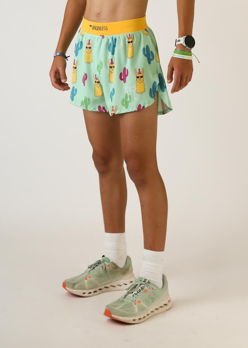 Men's Green Llamas 4" Half Split Shorts