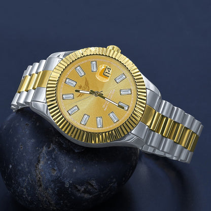 Clean 41MM Masterpiece CZ Baguette Hours Date Watch