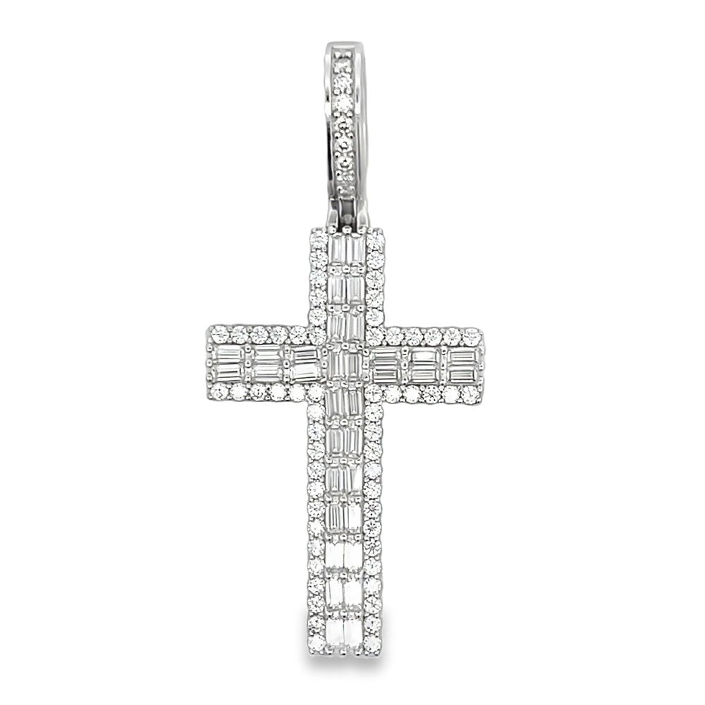 Clean Baguette Cross 1.72cttw VVS Moissanite Pendant .925 Sterling Silver