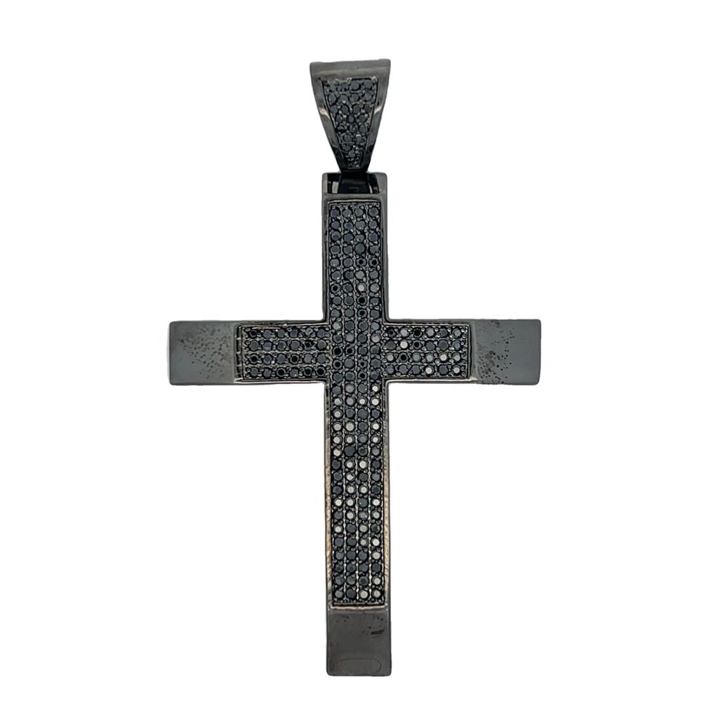 Clean Polished 4 Row Black Cross CZ Iced Out Pendant