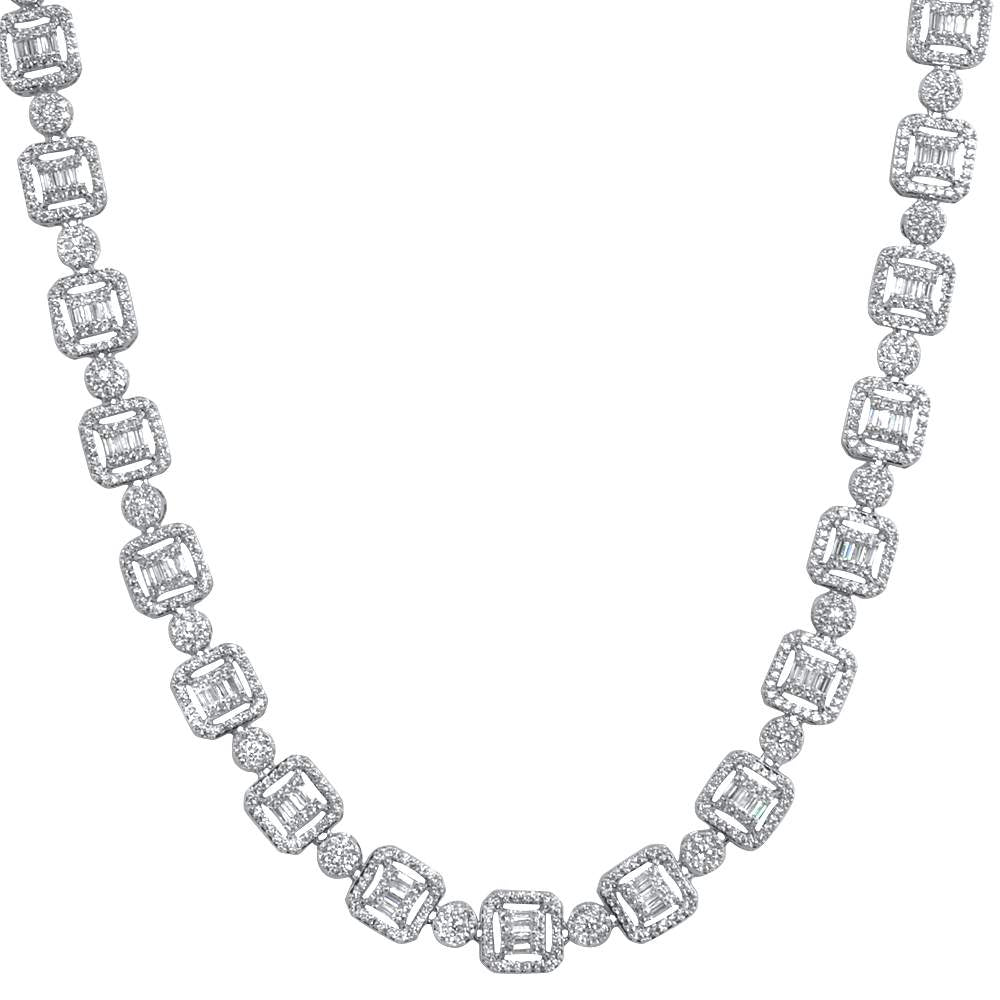 Cluster Baguette Moissanite Iced Out Chain .925 Sterling Silver