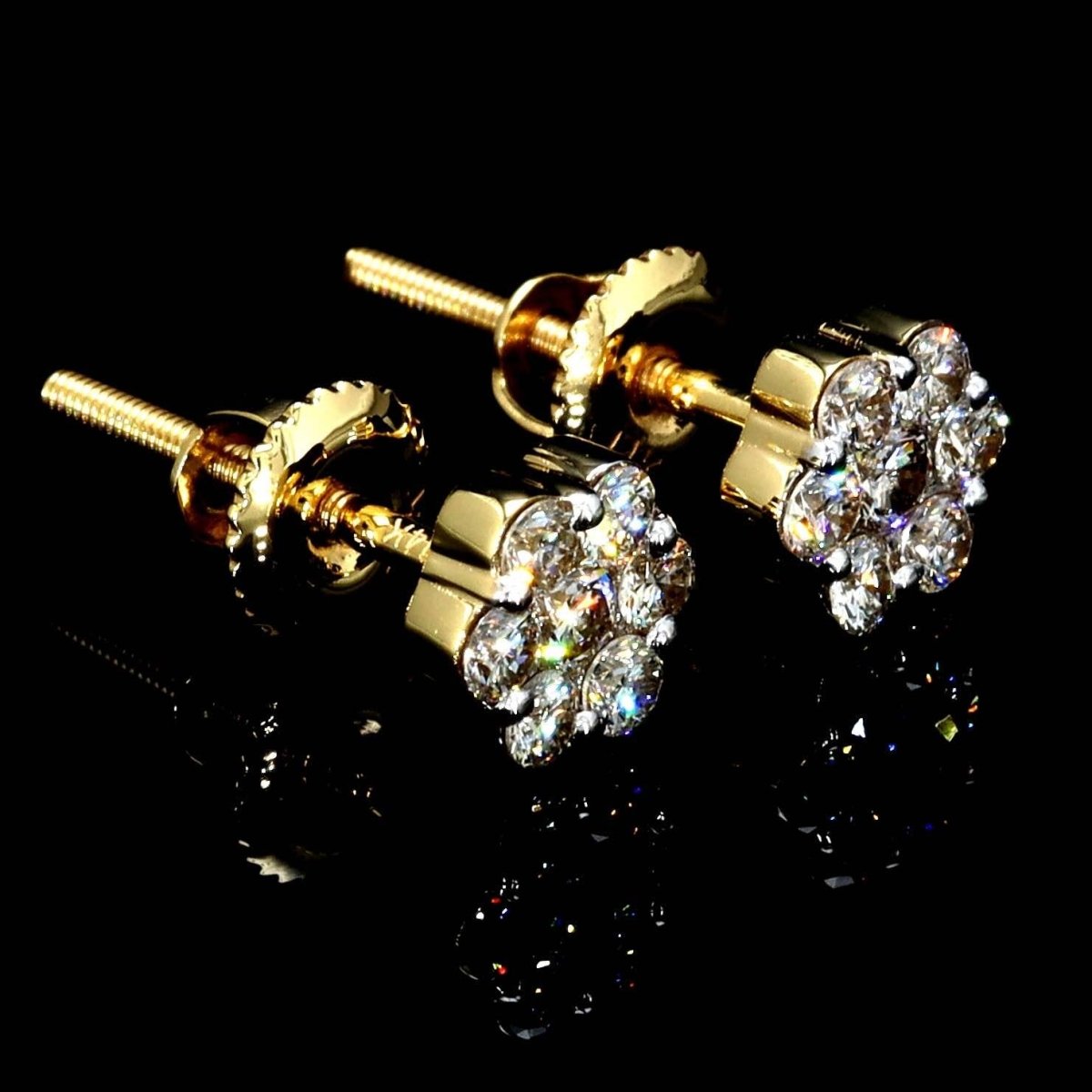 Cluster Flower Diamond Earrings Solid 14K Gold